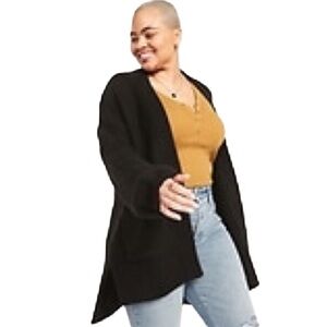 Thick Garter-Stitch Cardigan Coat Black XL